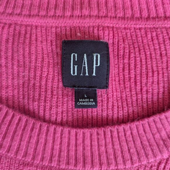 GAP Women Sz L Sweater Pink Raglan Sleeves Tunic Oversized 30% Merino 55% Nylon - Picture 2 of 4